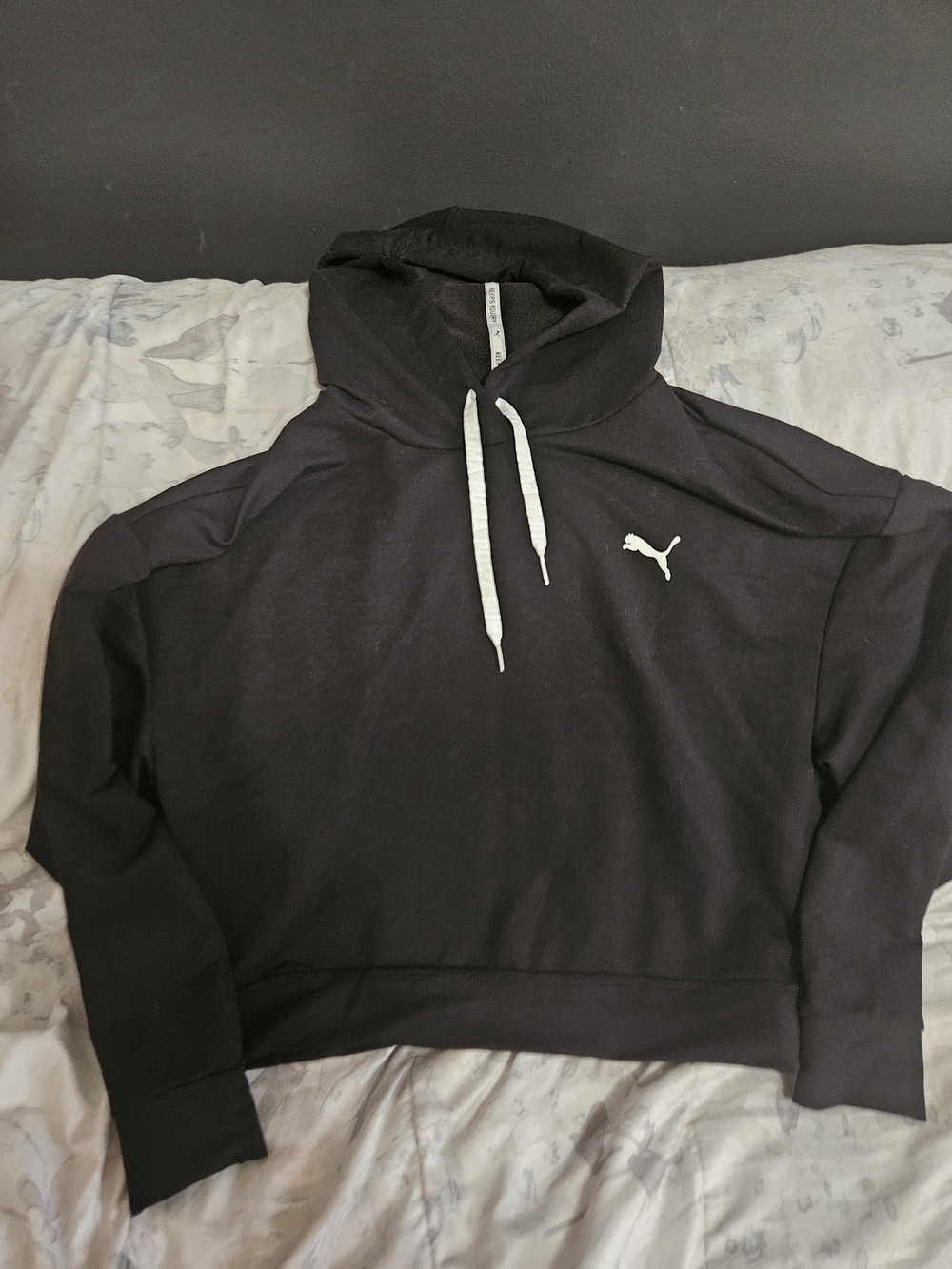 Puma Black Cropped Hoodie Sweatshirt with White Logo